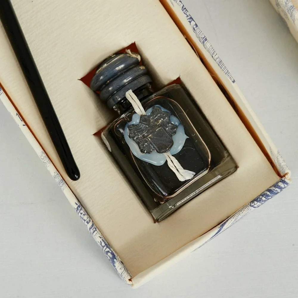 Murano Glass Dip‎ Pen Writing Set Handmade Italy Black Red Ink Boxed Gift Set